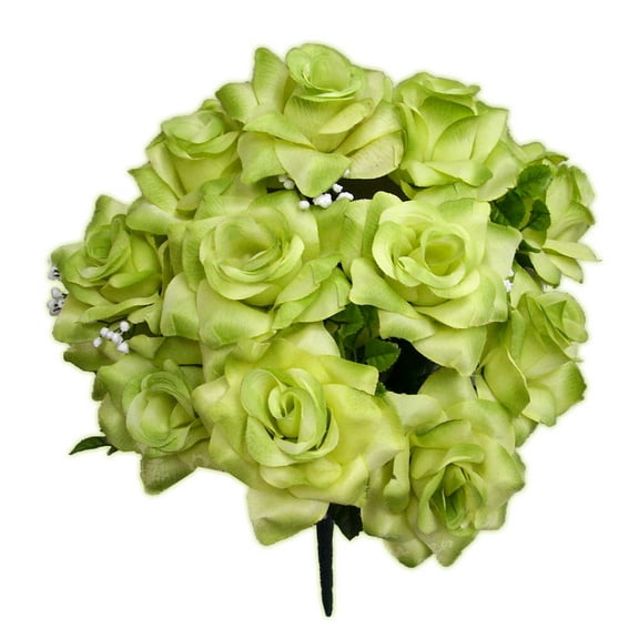 Admired By Nature 12 Stems Artificial Blooming Veined Satin Rose Flowers Bush, Kiwi