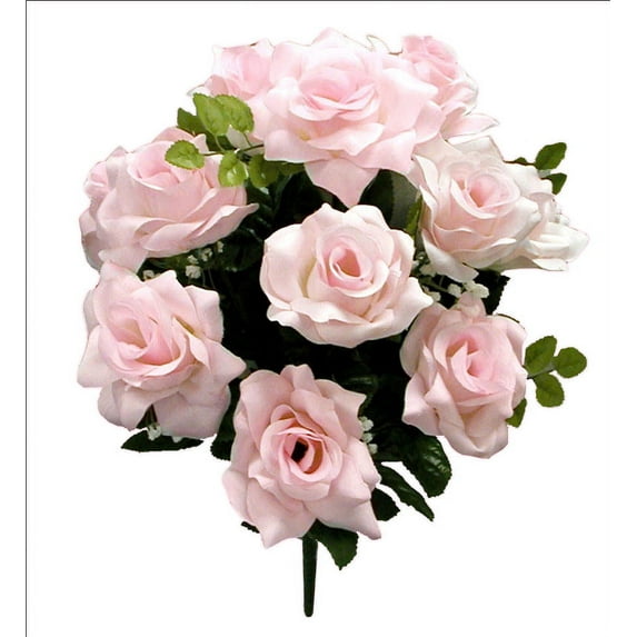 Admired By Nature 12 Stems Artificial Blooming Veined Satin Rose Flowers Bush, Pink