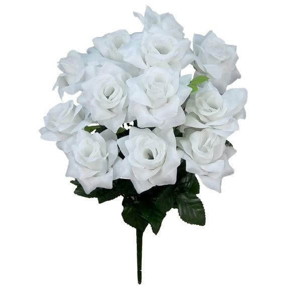 Admired By Nature 12 Stems Artificial Blooming Veined Satin Rose Flowers Bush, White