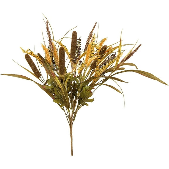 Admired By Nature 14 Stems Artificial Cattail Wheat Fall Harvest Mix Bush Home, Office, Hotel and Bridal Wedding Arrangement Decoration, Tuscany