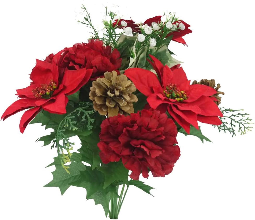 Admired By Nature 14 Stems Artificial Poinsettia Bouquet Fake Christmas