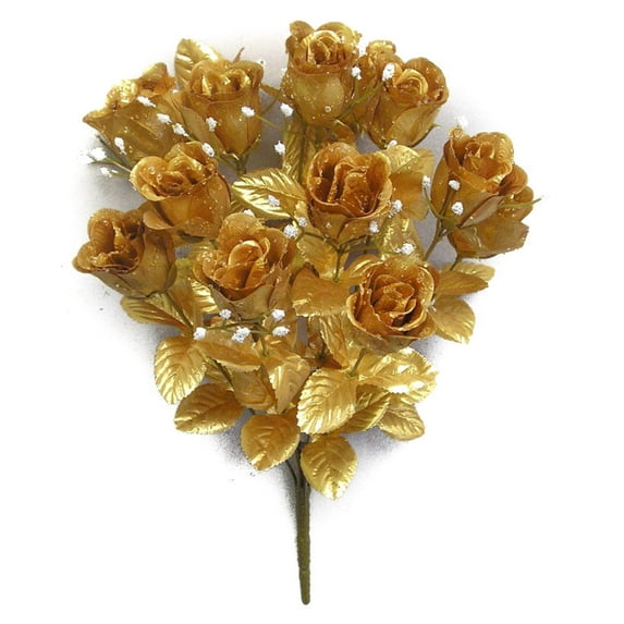 Admired By Nature 14 Stems of Blossoms Rose Flower Bush, Gold