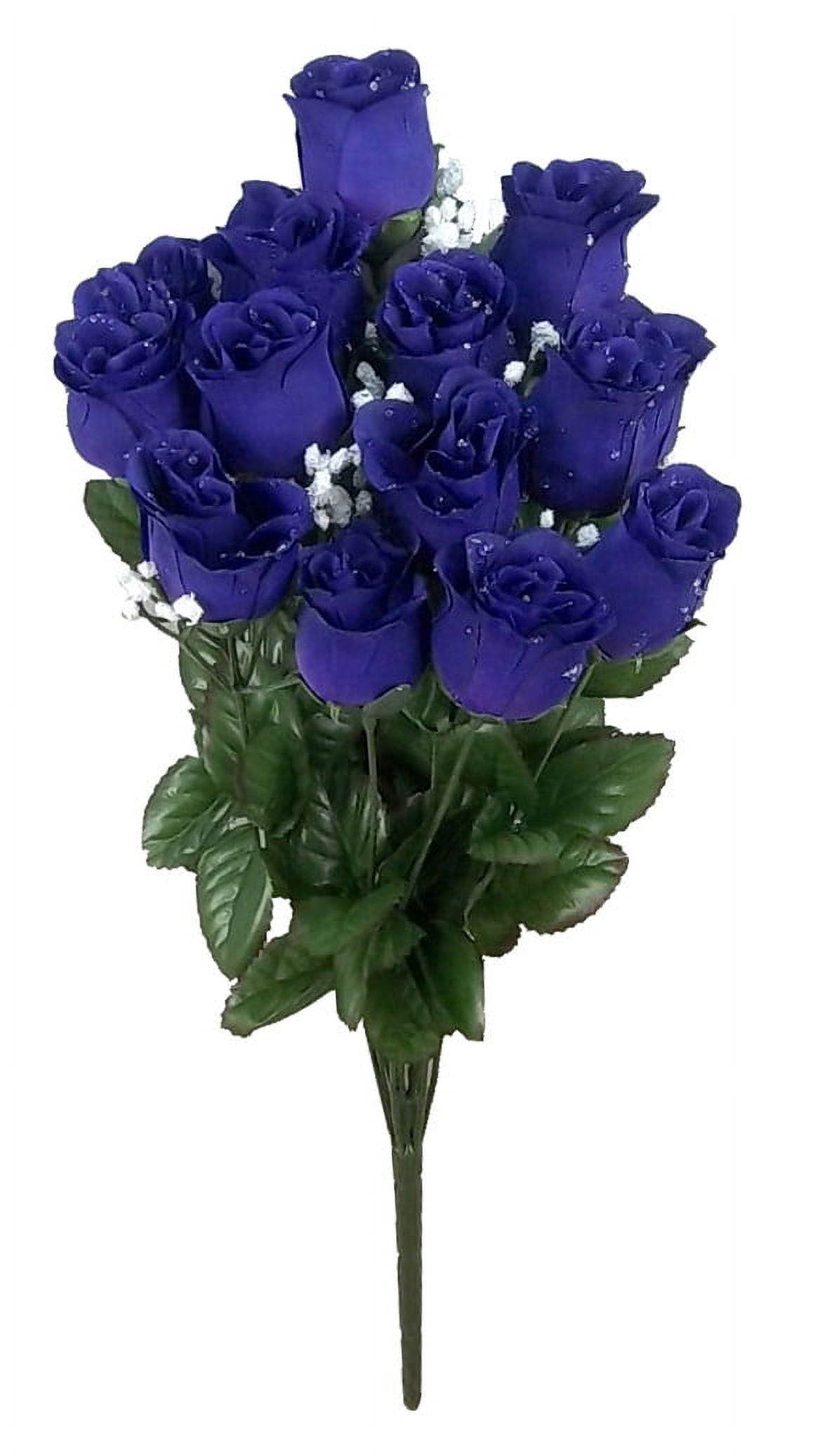 Purple Artificial Rose Flower Bush with Greenery, 14 Stems