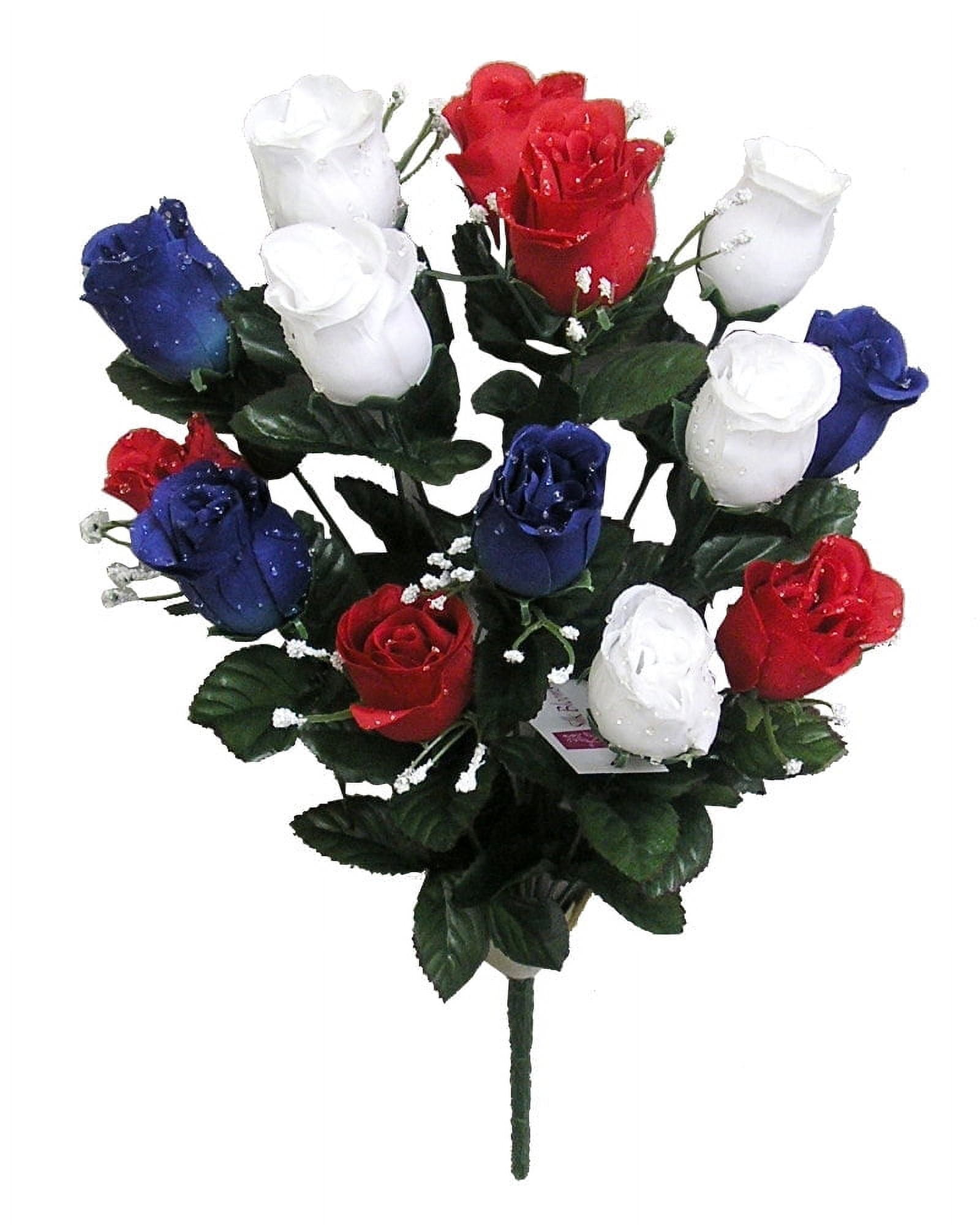 Patriotic Red White Blue Artificial Rose Flower Bush