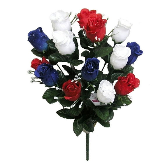Admired By Nature 14 Stems of Blossoms Rose Flower Bush, Red/White/Blue