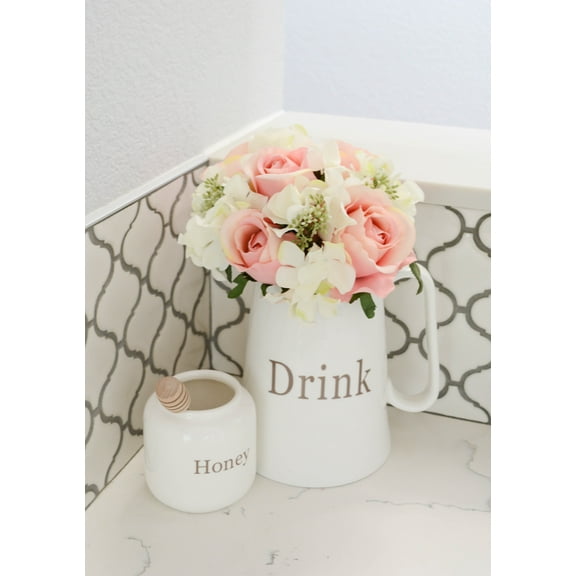 Admired By Nature 9 Stems Artificial Rose Hydrangea Mixed Bouquet, Blush