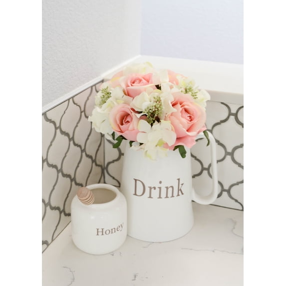 Admired By Nature 9 Stems Artificial Rose Hydrangea Mixed Bouquet, Blush