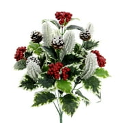 Admired By Nature Artificial Winter Flowers, 10 Stems Holly Leaves Pinecone