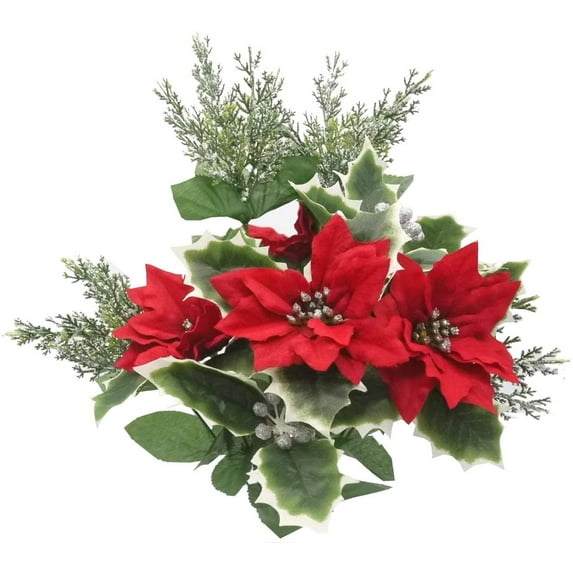 Admired By Nature Artificial Winter Frost Seasonal Mixed Bush, Red, Silver, ABN4B009-RED-SILVER