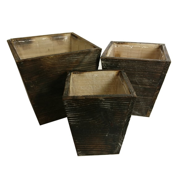 Admired By Nature Contemporary square wood pot planter with liner, Natural, Set of 3