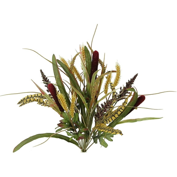 Admired By Nature GPB4407-BURG Faux Cattail Wheat Fall Mix Bush Arrangement, Burgundy