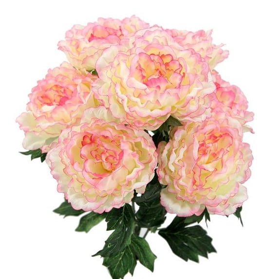 Admired By Nature GPB7305-CM - PK TIP 7 Stems Artificial Full Blooming Peony Flower Bush, Cream & Pink Tip