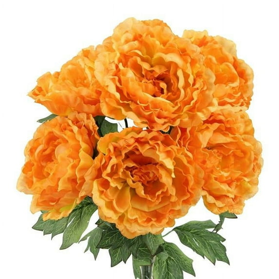 Admired By Nature GPB7305-MANGO 7 Stems Artificial Full Blooming Peony Flower Bush, Mango