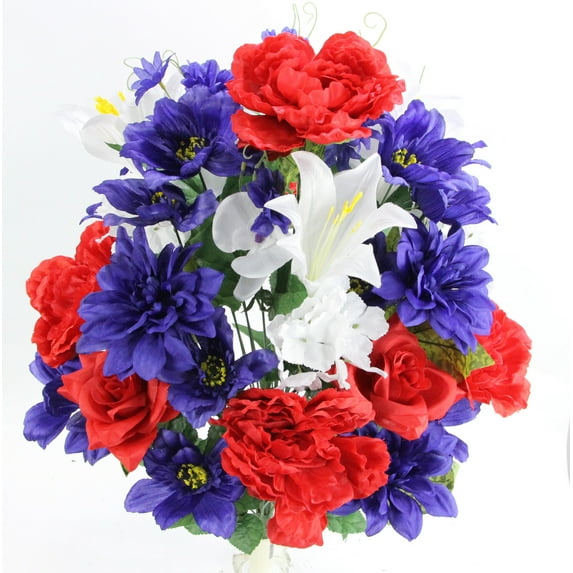 Admired By Nature GPB7315-RD/WT/BL 36 Stems Artificial Full Blooming Flowers, Red/White/Blue