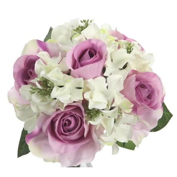 Admired By Nature GPB8359-LAV - CM 9 Stems Artificial Rose & Hydrangea Mixed Bouquet, Lavender & Cream