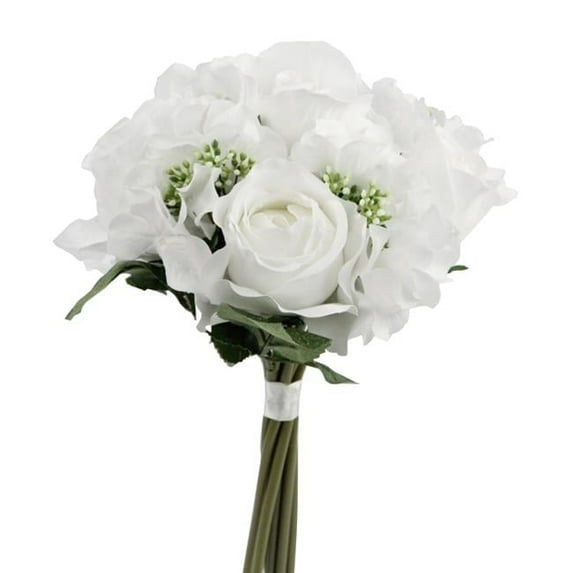 Admired By Nature GPB8359-WHITE 9 Stems Artificial Rose & Hydrangea Mixed Bouquet, White