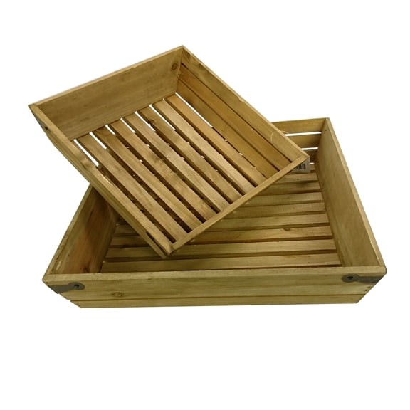 Admired By Nature Square Shallow Wooden Crate, Natural, 13.50"L x 13.50"W x 3"H