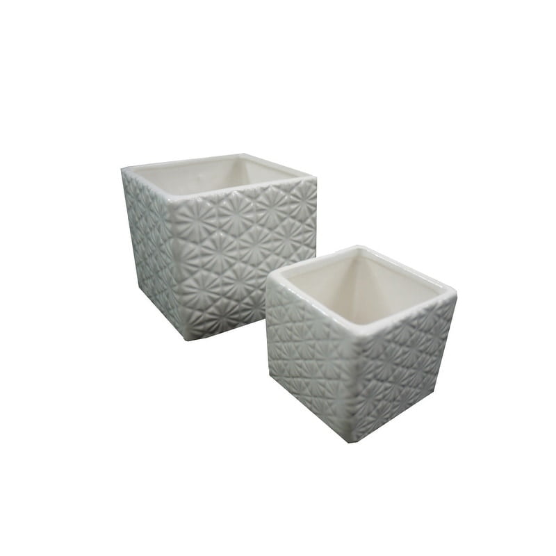 White Ceramic Square Indoor Planters Set of 2