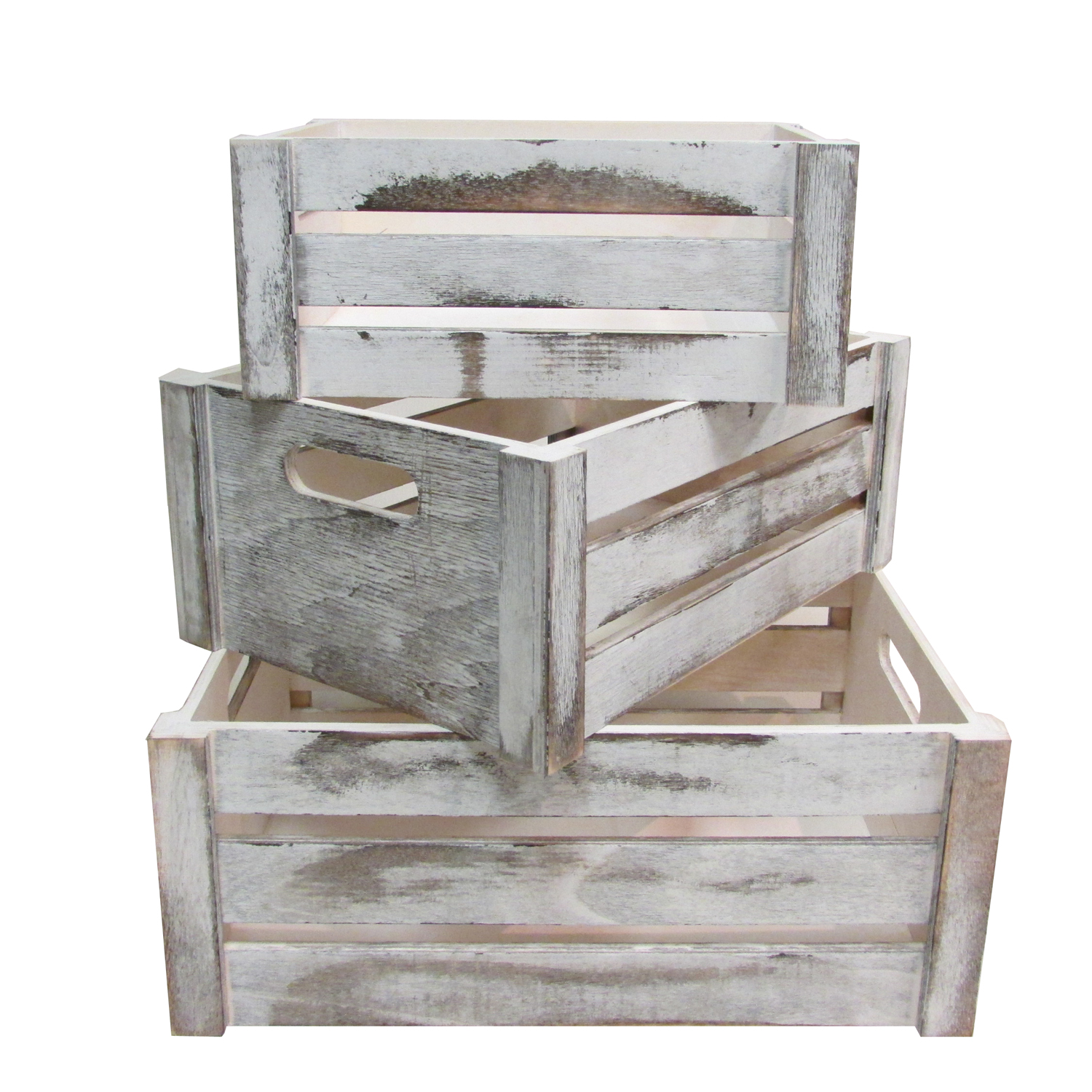 Admired by Nature 0.119 Gallon Wood Storage Crates, Rustic White, 3 Count - image 1 of 6