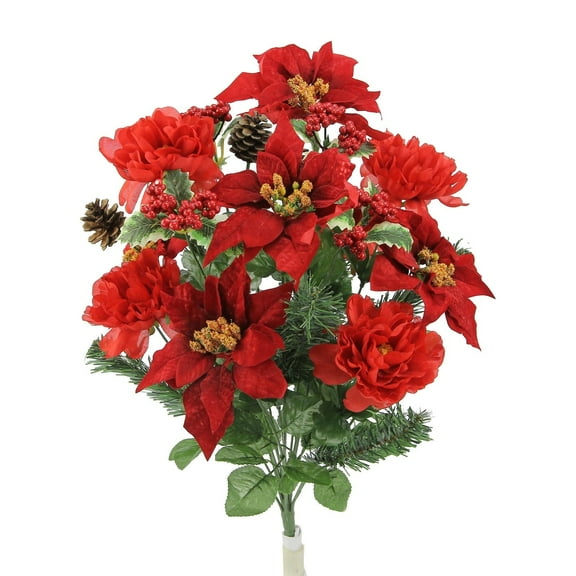 Admired by Nature-18 Stems Faux Peony Velvet Poinsettia Christmas Bush