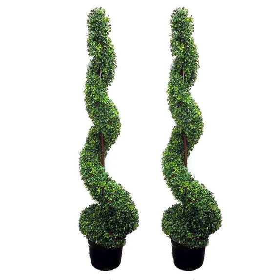 Admired by Nature 2 x 5 Feet Artificial Spiral Boxwood Topiary Plant Tree in Plastic Pot, Green