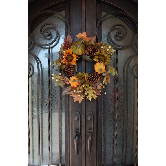Admired By Nature GFW6002-NATURAL Fall Wreath, 24-Inches, Orange