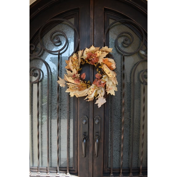 Admired by Nature 26" Artificial Indian Corn Husk Wreath For Festive Harvest