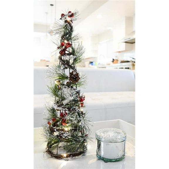 Admired by Nature ABN4X004-GRNSNOW 21 in. Christmas Wire Cone Tree with LED Lights in Green Snow