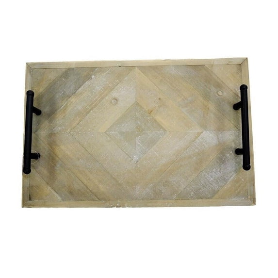 Admired by Nature ABN5E108-NTRL 20 inch Wooden Serving Tray with Metal Handles
