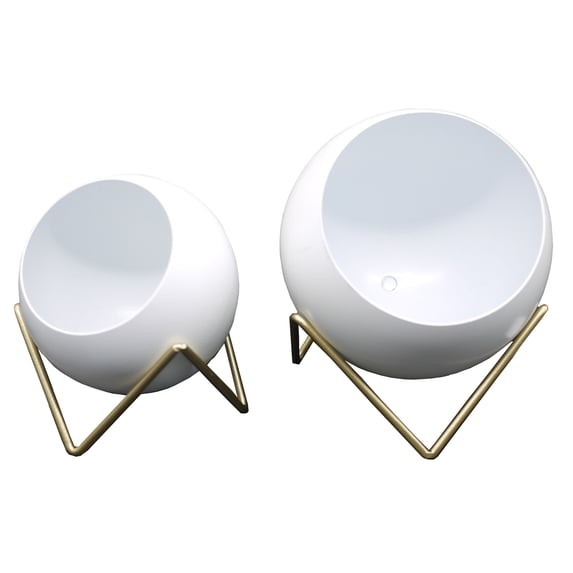 Admired by Nature ABN5E131-WHT Spherical Planter, Gold, White, Set of 2 - 8'6" x 13'