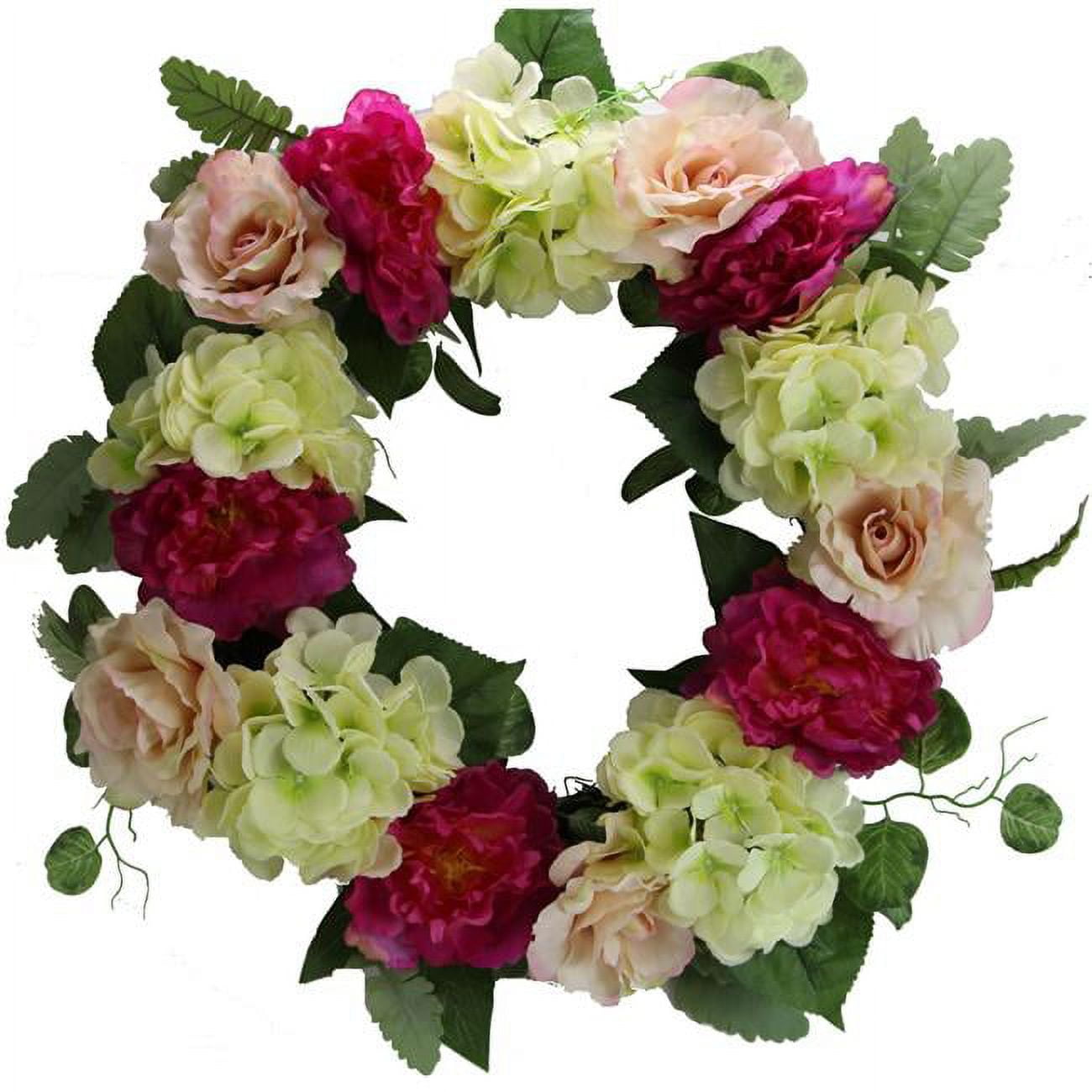 24-Inch Multicolor Artificial Peony Rose Hydrangea Floral Wreath