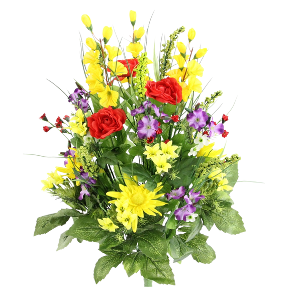 Admired by Nature GPB4328-YW-PUR-PK Artificial Dahlia, Morning Glory, Ranunculus & Blossom Fillers Mixed Bush