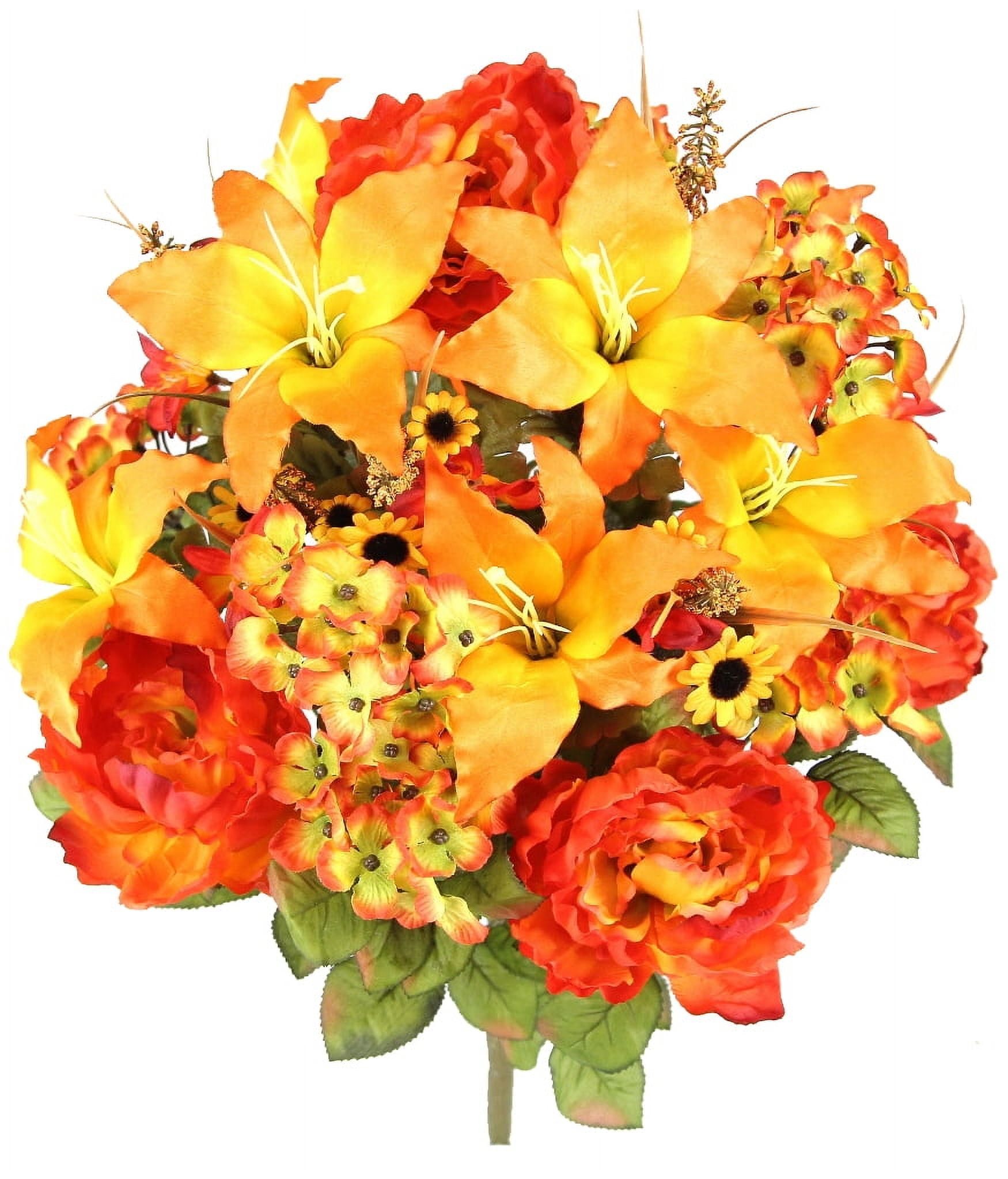 Vibrant Orange Silk and Plastic Mixed Floral Arrangement
