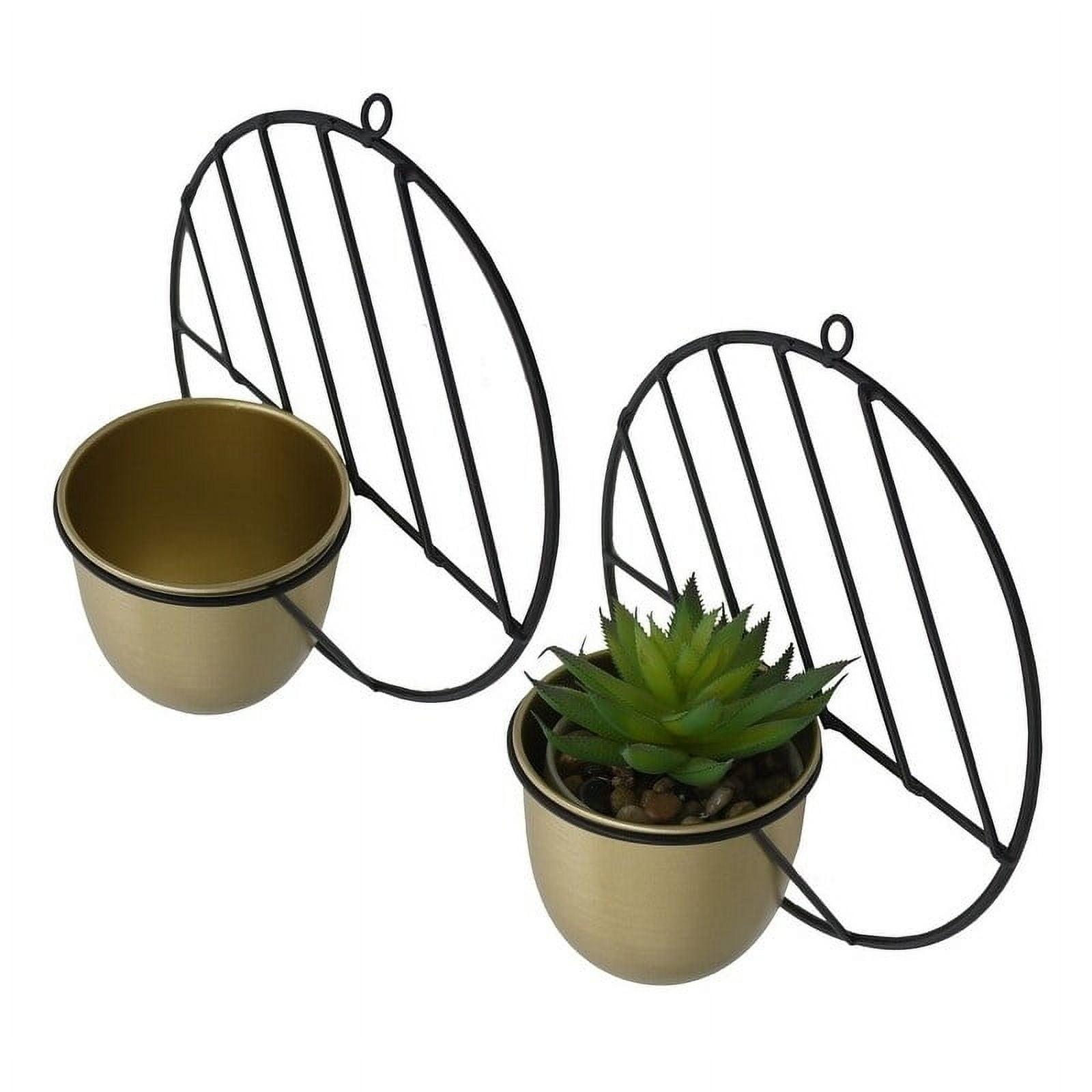 Matte Black and Gold Metal Hanging Wall Planter Set