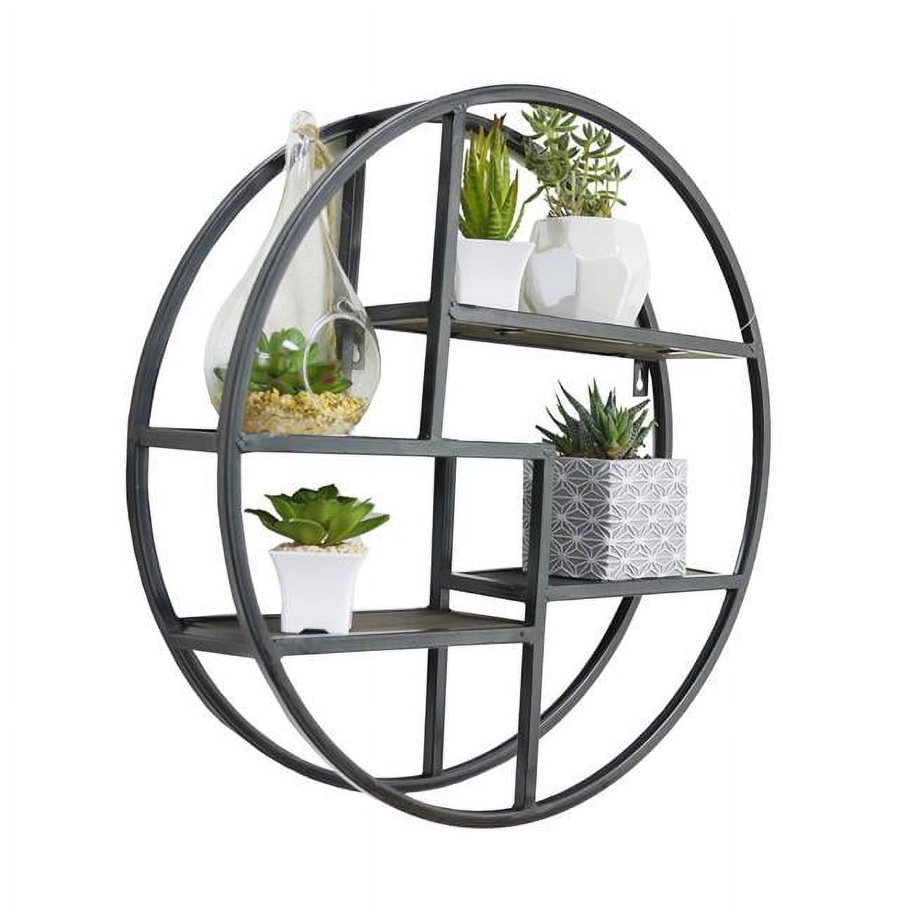 Modern Black Iron 4-Tier Circular Floating Wall Shelf