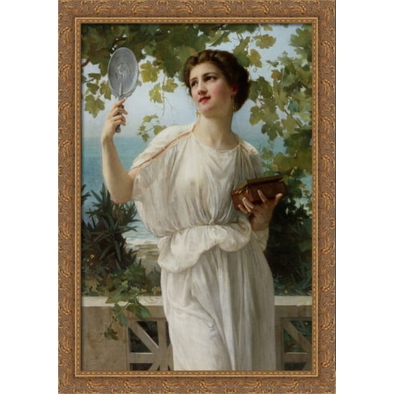 Admiring Beauty 28x40 Large Gold Ornate Wood Framed Canvas Art by Guillaume Seignac