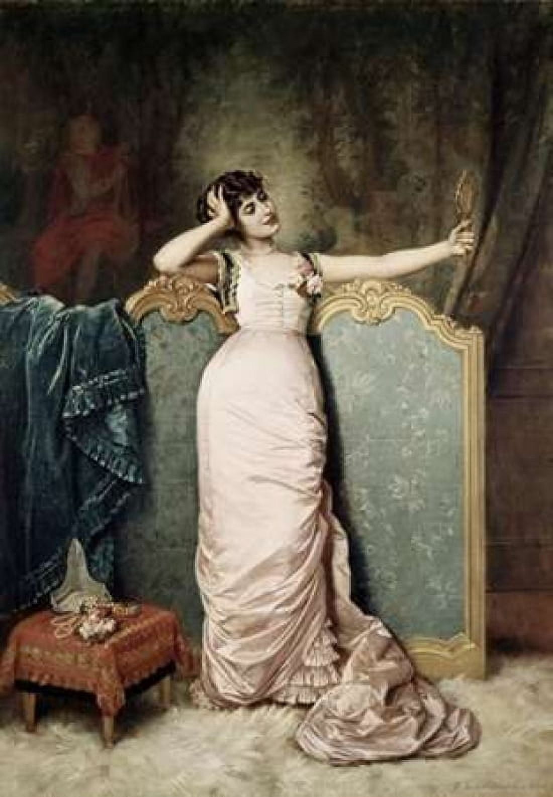 Admiring Herself Canvas Art - Auguste Toulmouche (20 x 28)