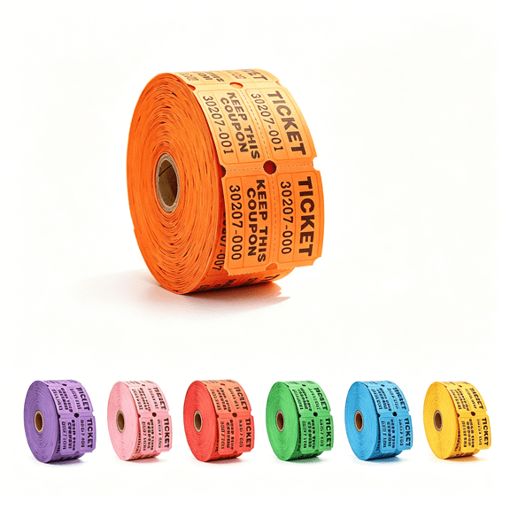 Admission Ticket Voucher Coupon Raffle Ticket Roll 1000pcs Per Roll 500 Pairs Perforated Tear Off Design for Events Orange