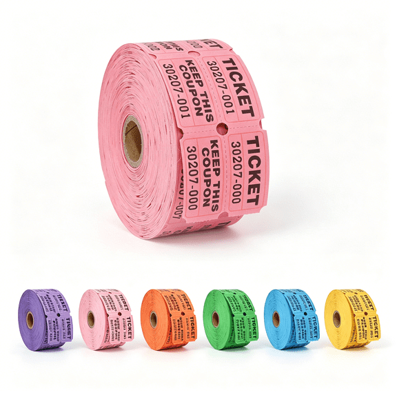 Admission Ticket Voucher Coupon Raffle Ticket Roll 1000pcs Per Roll 500 Pairs Perforated Tear Off Design for Events Pink