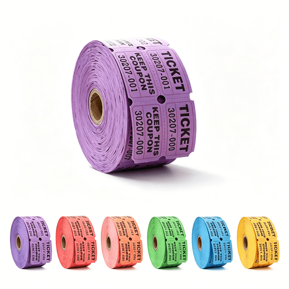 Admission Ticket Voucher Coupon Raffle Ticket Roll 1000pcs Per Roll 500 Pairs Perforated Tear Off Design for Events Purple