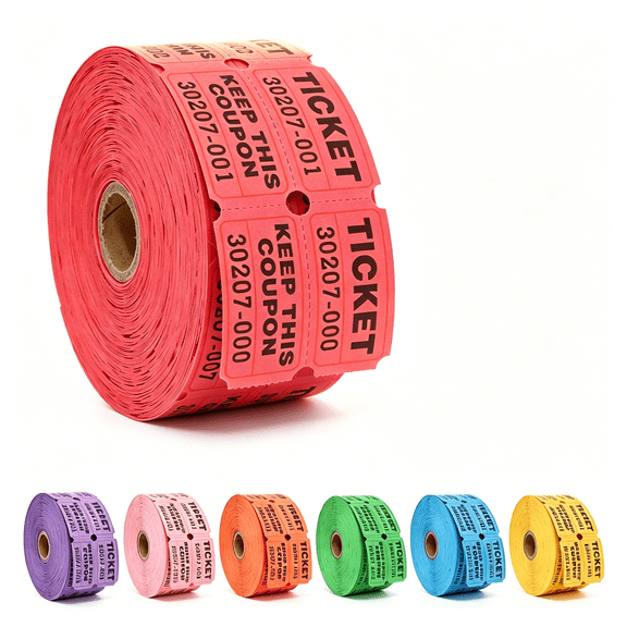 Admission Ticket Voucher Coupon Raffle Ticket Roll 1000pcs Per Roll 500 Pairs Perforated Tear Off Design for Events Red
