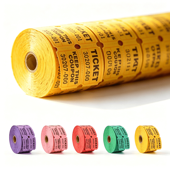Admission Ticket Voucher Coupon Raffle Ticket Roll 1000pcs Per Roll 500 Pairs Perforated Tear Off Design for Events Yellow