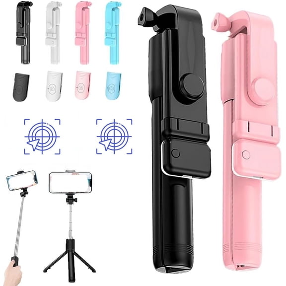 Admissioni 6 in 1 Wireless Bluetooth Selfie Stick, Pink, with Detachable Remote & Light, 360 Rotating Retractable Selfie Stick Tripod for All Phone, 3 Light Modes, 2.6 FT