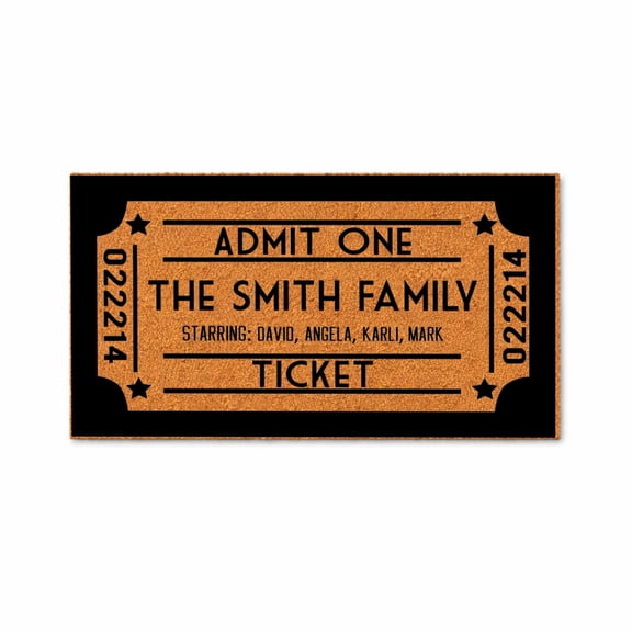 Admit One, The Smith Family, Ticket, Starring David Angela Karli Mark - Brown Coir PVC Outdoor Doormat (24x48 inches) 5326