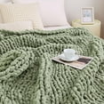 thumbnail image 1 of Admitrack Chunky Knit Blanket Chenille Throw Blanket Sage Green 51"x63", 1 of 16