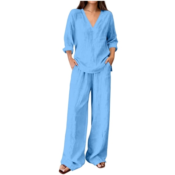 Admvng 2 Piece Outfit Set for Women Long Sleeve Top and Long Pants Casual Relaxed Coordinated Tracksuit