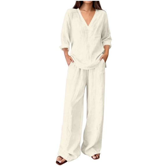 Admvng 2 Piece Outfit Set for Women Long Sleeve Top and Long Pants Casual Relaxed Coordinated Tracksuit