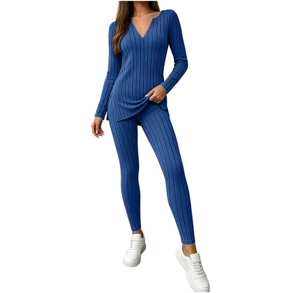 Admvng 2 Piece Outfit Set for Women Long Sleeve Top and Long Pants Casual Trendy Coordinated Tracksuit