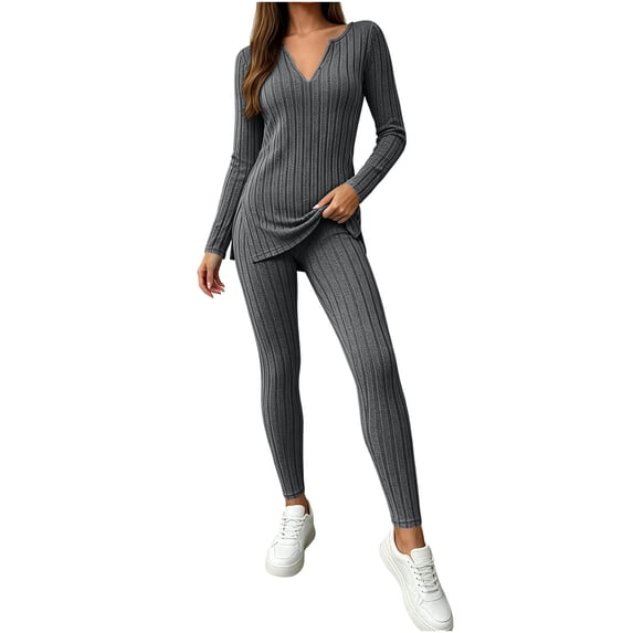 Admvng 2 Piece Outfit Set for Women Long Sleeve Top and Long Pants Casual Trendy Coordinated Tracksuit