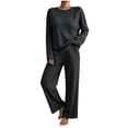 thumbnail image 1 of Admvng 2 Piece Outfit Set for Women Ribbed Knit Long Sleeve Top and Long Pants Casual Loungewear Coordinated Tracksuit, 1 of 5